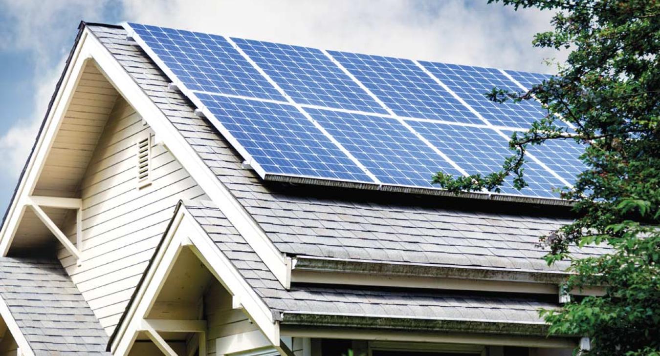 Solar panels on top of a house's roof