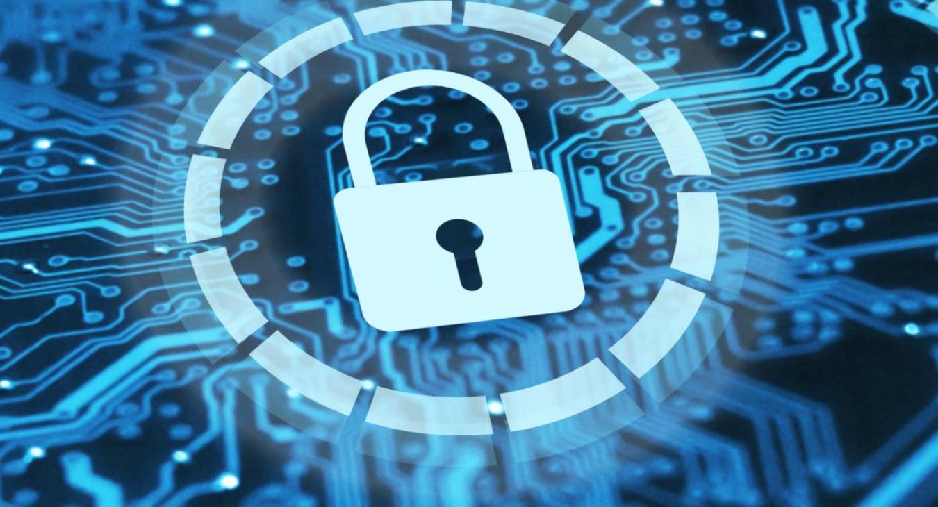 Lock icon on a blue and black circuit board